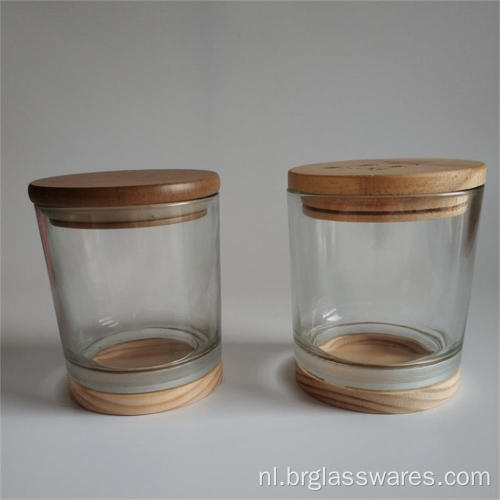 houten bovenkant en houten bodem glazen kaarsenpot